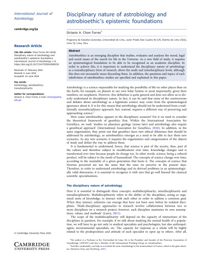 Disciplinary nature of astrobiology and astrobioethic’s epistemic foundations