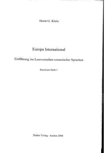 Europa International – Einführung ins Leseverstehen romanischer Sprachen