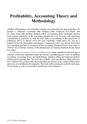 Profitability, Accounting Theory and Methodology: The Selected Essays of Geoffrey Whittington