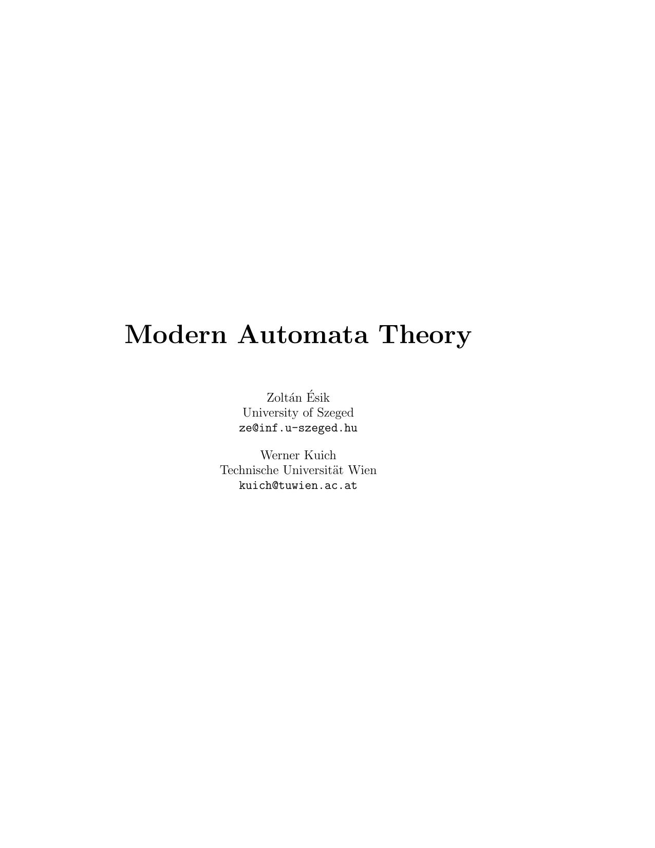 Modern Automata Theory