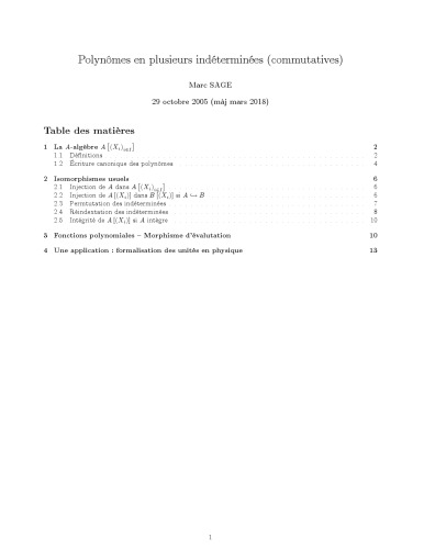 Polynômes en plusieurs indéterminées (commutatives)