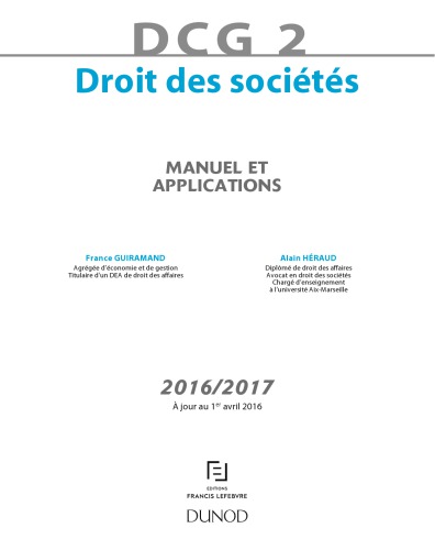 DCG 2 : droit des sociétés : manuel et applications : 2016-2017