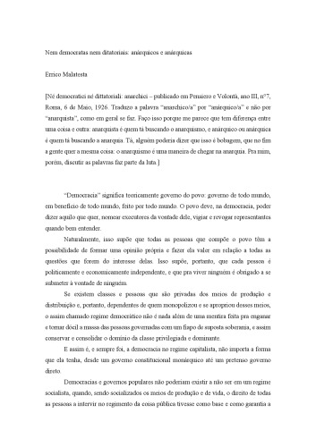 Nem democratas nem ditatoriais - anárquicos e anárquicas