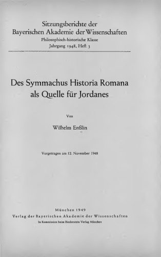 Des Symmachus Historia Romana als Quelle für Jordanes