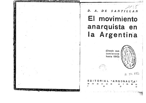 El movimiento anarquista en la Argentina (Desde sus comienzos hasta 1910)