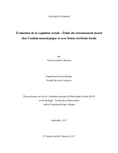 Évaluation de la cognition sociale : étude du raisonnement moral chez l’enfant neurotypique et avec lésion cérébrale focale