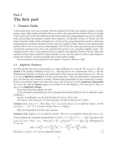 Number Theory I and Number Theory II (2009-2010)