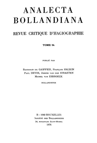 Analecta Bollandiana. Revue critique d’hagiographie