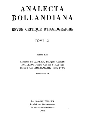 Analecta Bollandiana. Revue critique d’hagiographie