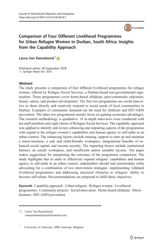 Comparison of four different livelihood programmes for urban refugee women: Insights from the capability approach