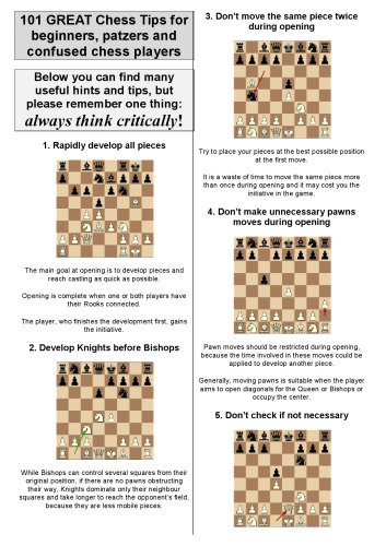 101 GREAT Chess Tips for beginners, patzers and confused chess players