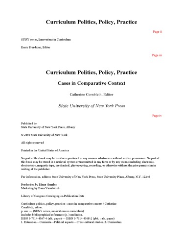 Curriculum Politics, Policy, Practice: Cases in Comparative Context