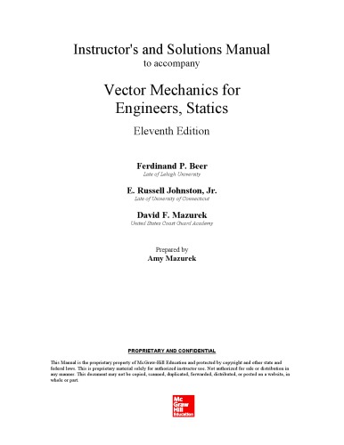 Vector Mechanics for Engineers, Statics and Dynamics - Instructor Solution Manual