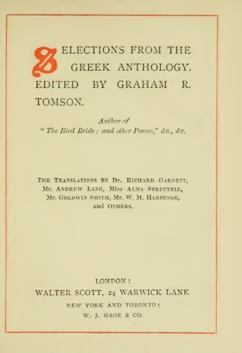 Selections from the Greek anthology