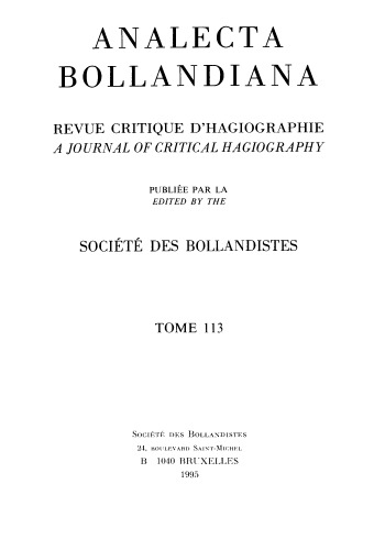 Analecta Bollandiana. Revue critique d’hagiographie. A Journal of Critical Hagiography