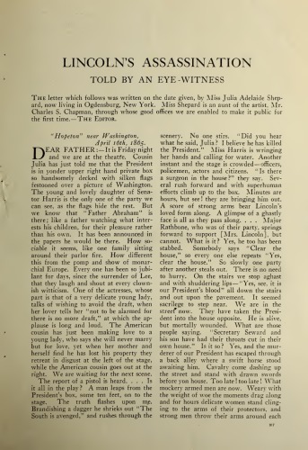 LINCOLN’S ASSASINATION TOLD BY AN EYE-WITNESS