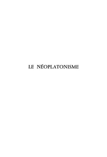 Le Neoplatonisme - Royaumont, 9-13 Juin 1969