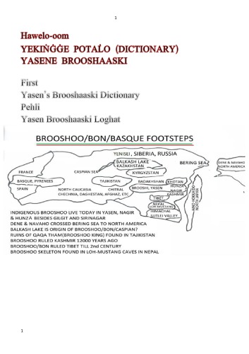 Hawelo-oom Yekiṅġġe Potal̇o (Dictionary) Yasene Brooshaaski. First Yasenʼs Brooshaaski Dictionary. Pehli Yasen Brooshaaski Loghat