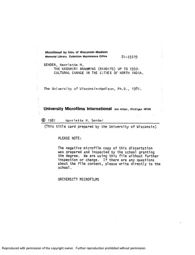 The Kashmiri Pandits: A Study of Cultural Choice in North India