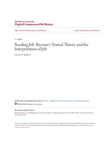 Reading Job: Ricoeur’s Textual Theory and the Interpretation of Job