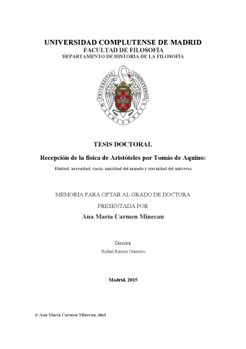 Recepción de la física de Aristóteles por Tomás de Aquino: finitud, necesidad, vacío, unicidad del mundo y eternidad del universo