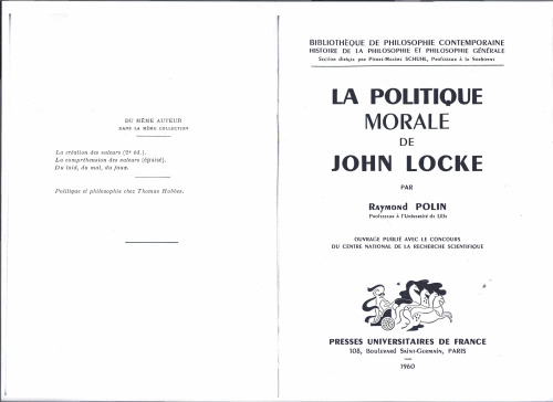 LA POLITIQUE MORALE DE LOHN LOCKE.