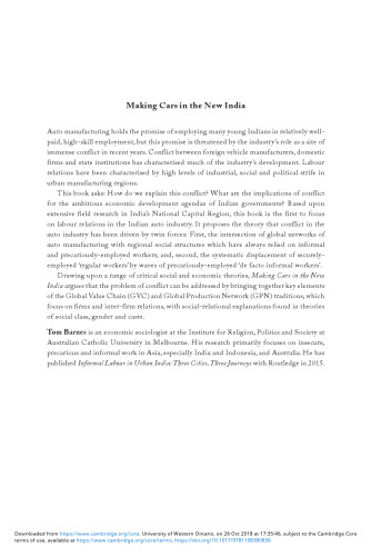 Making Cars in the New India:  Industry, Precarity and Informality