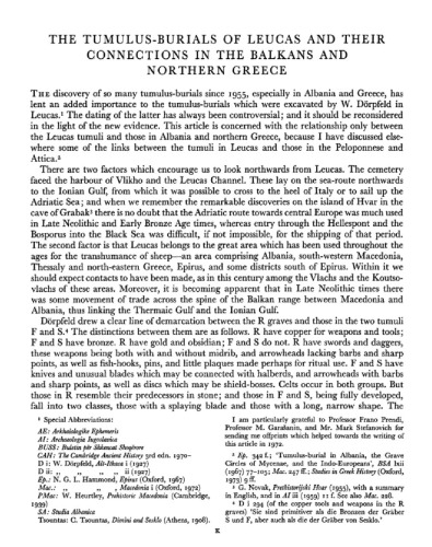 The Tumulus-Burials of Leucas and their Connections in the Balkans and Northern Greece