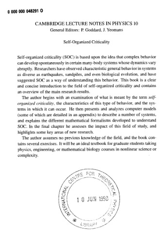 Self-Organized Criticality: Emergent Complex Behavior in Physical and Biological Systems (Cambridge Lecture Notes in Physics)