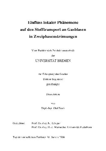 Einfluss lokaler Phanomene auf den Stofftransport an Gasblasen in Zweiphasenstromungen