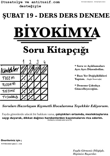 Biyokimya Tus Deneme Sınavları Soruları