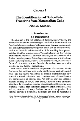 Biomembrane Protocols: I. Isolation and Analysis