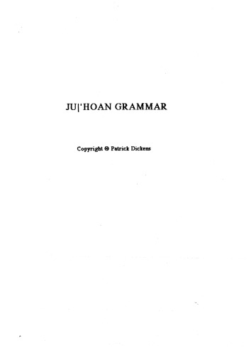 Ju|’hoan Grammar