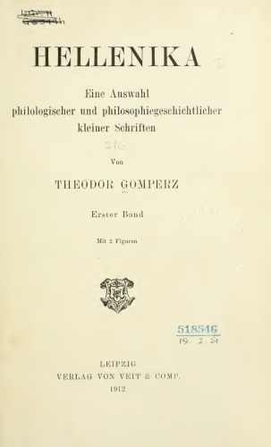 Hellenika, eine Auswahl philologischer und philosophiegeschichtlicher kleiner Schriften