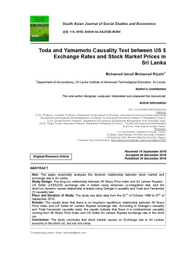 Toda and Yamamoto Causality Test