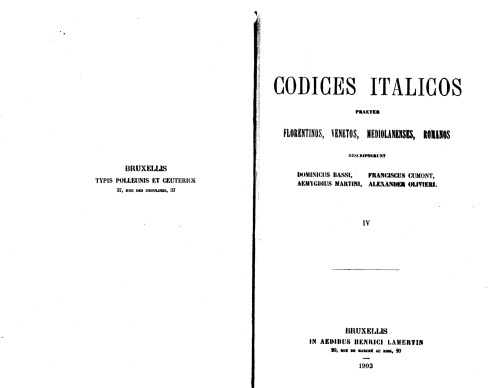 Catalogus Codicum Astrologorum Graecorum. Codices Italicos