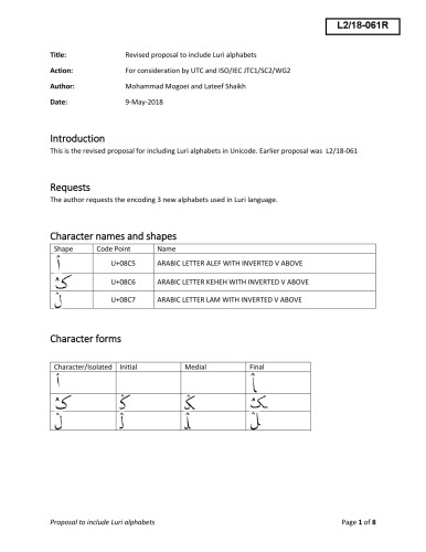 Revised proposal to include Luri alphabets