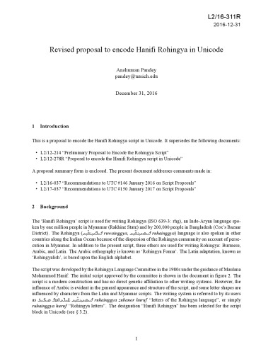 Revised proposal to encode Hanifi Rohingya in Unicode