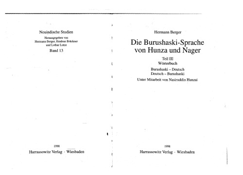 Die Burushaski-Sprache von Hunza und Nager. Teil III. Wörterbuch. Burushaski — Deutsch, Deutsch — Burushaski