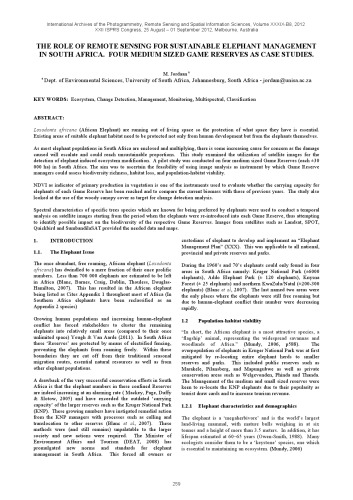 The Role Of Remote Sensing For Sustainable Elephant Management In South Africa - Four Medium Sized Game Reserves As Case Studies