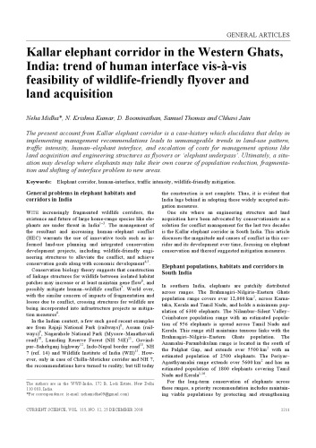 Kallar elephant corridor in the Western Ghats, India: trend of human interface vis-à-vis feasibility of wildlife-friendly flyover and land acquisition