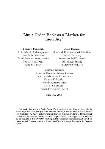 Limit Order Book As A Market For Liquidity