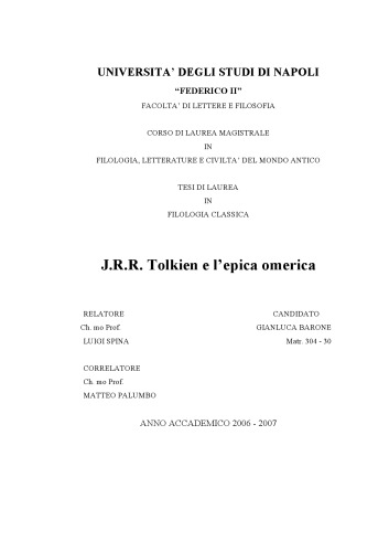 J.R.R. Tolkien e l’epica omerica