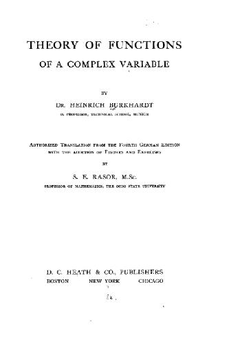 Theory of Functions of a Complex Variable