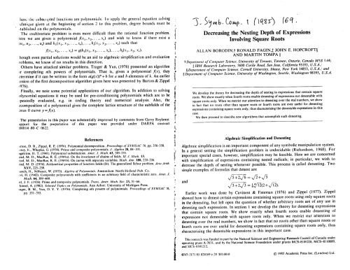 Decreasing the Nesting Depth of Expressions Involving Square Roots