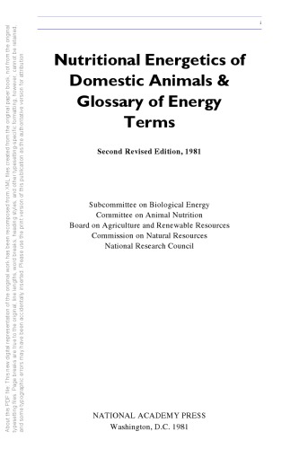 Nutritional energetics of domestic animals & glossary of energy terms