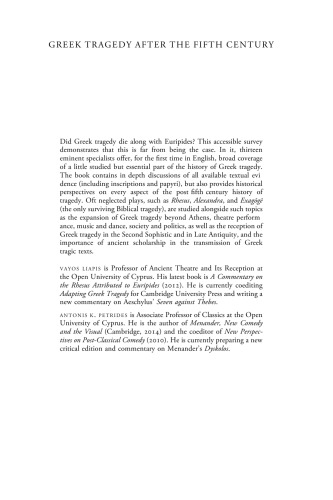 Greek Tragedy After the Fifth Century: A Survey from Ca. 400 BC to Ca. Ad 400