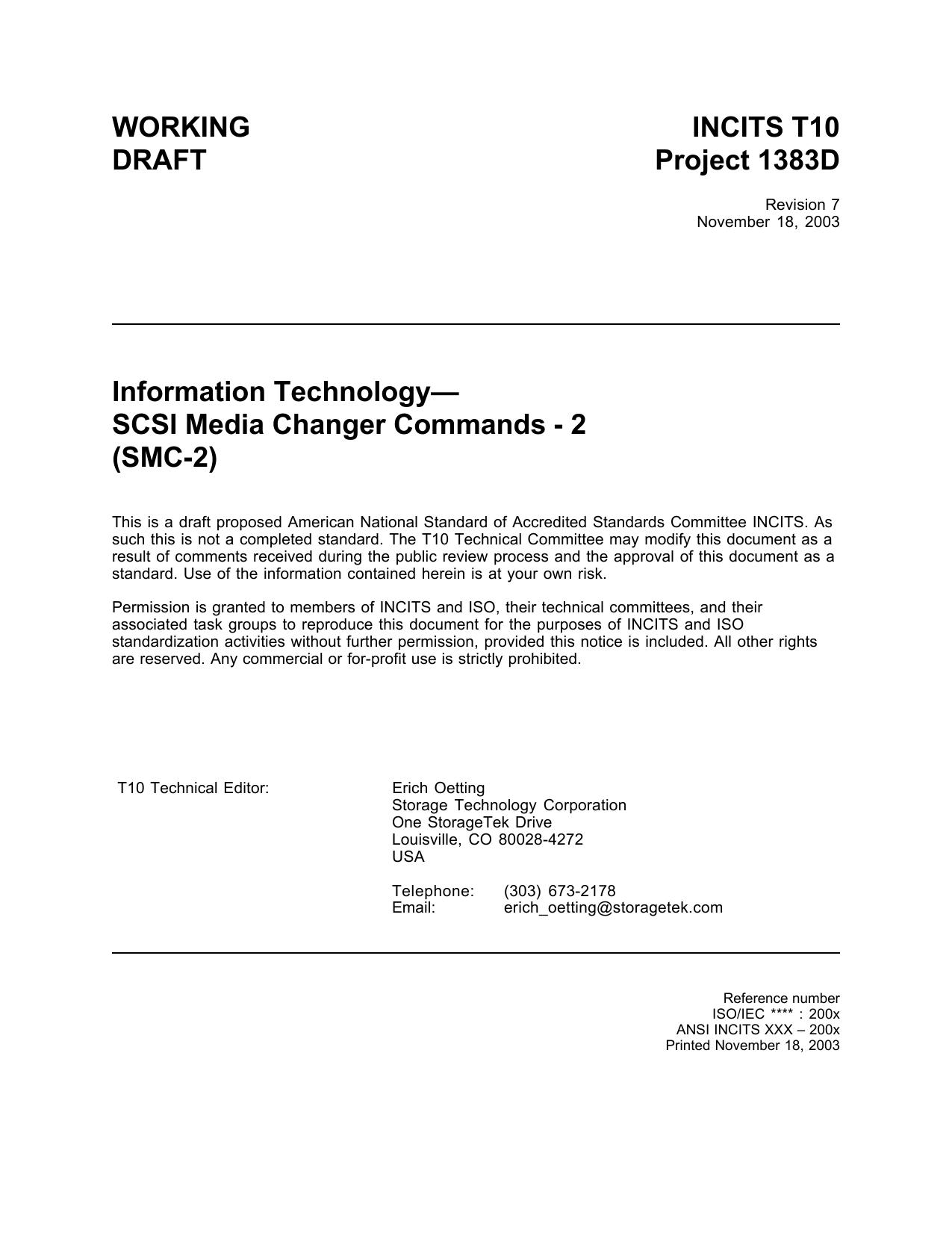 SCSI Media Changer Commands - 2 (SMC-2 r07)