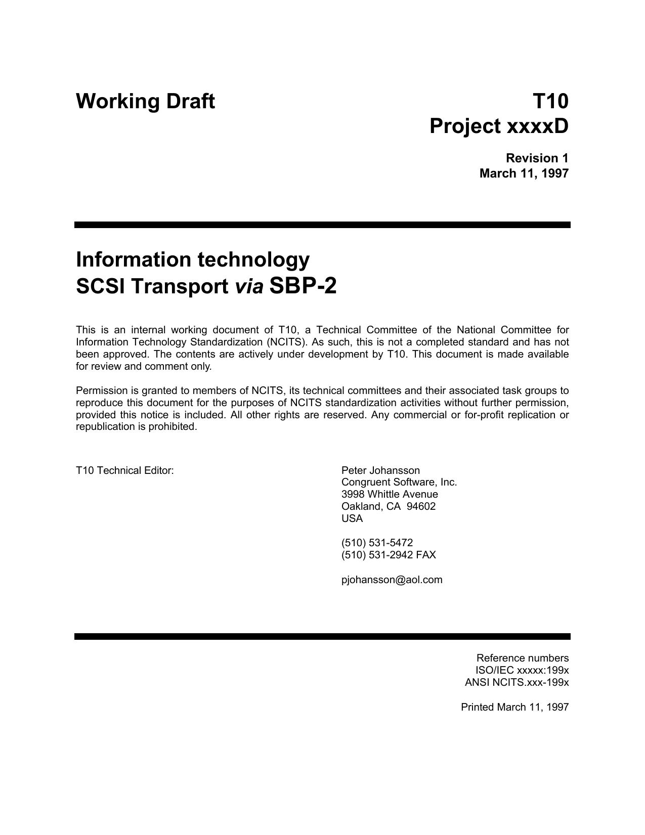 SCSI Transport via SBP-2 (STS r01)