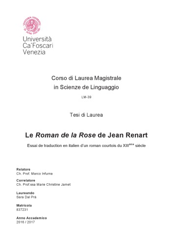 Le Roman de la Rose de Jean Renart : Essai de traduction en italien d’un roman courtois du XIIIème siècle